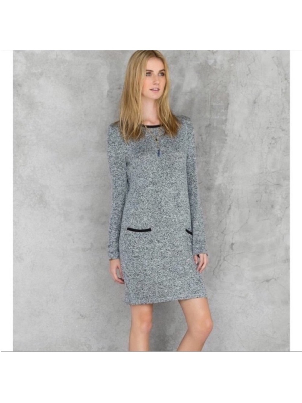 Quinn sweater dress elbow patches gray black midi long sleeve soft medium M